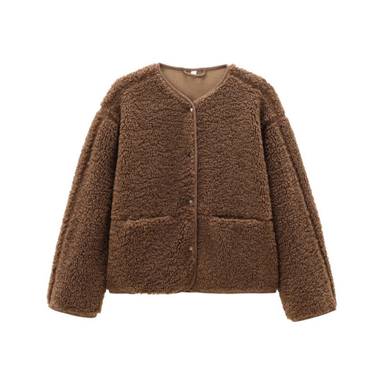 Damen-Teddyfleece-Jacke, einreihig