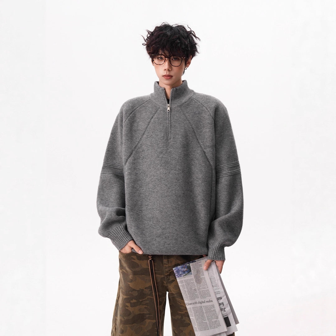 Unisex-Strickpullover mit Stehkragen und Reißverschluss