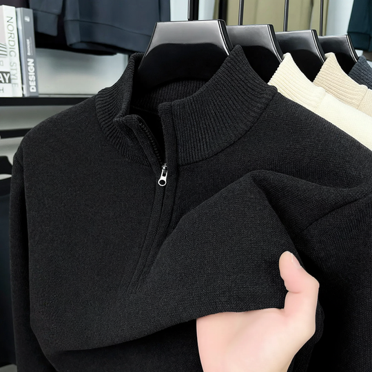 Warmer Herren-Strickpullover mit Futter und Reißverschluss