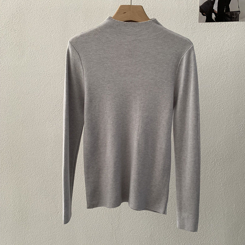 Schlanker Stehkragen-Pullover, einfarbig, langärmelig