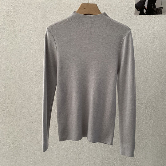 Schlanker Stehkragen-Pullover, einfarbig, langärmelig