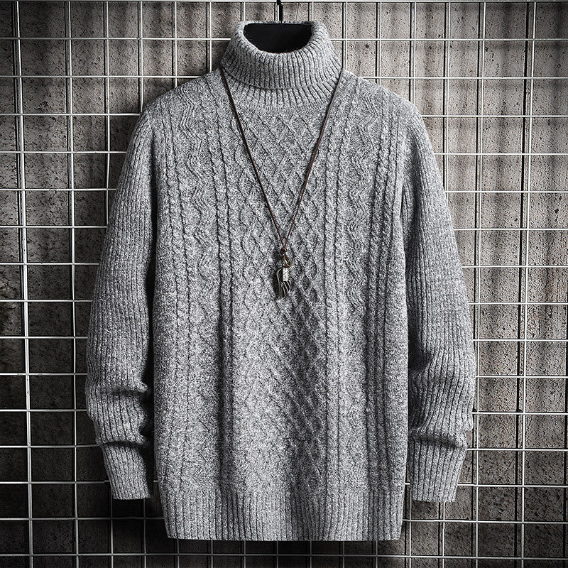 Herren-Strickpullover, Rollkragen, Rautenmuster, schmal