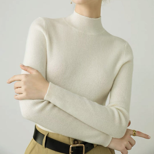 Damen-Kaschmirpullover mit Stehkragen, schmal geschnitten