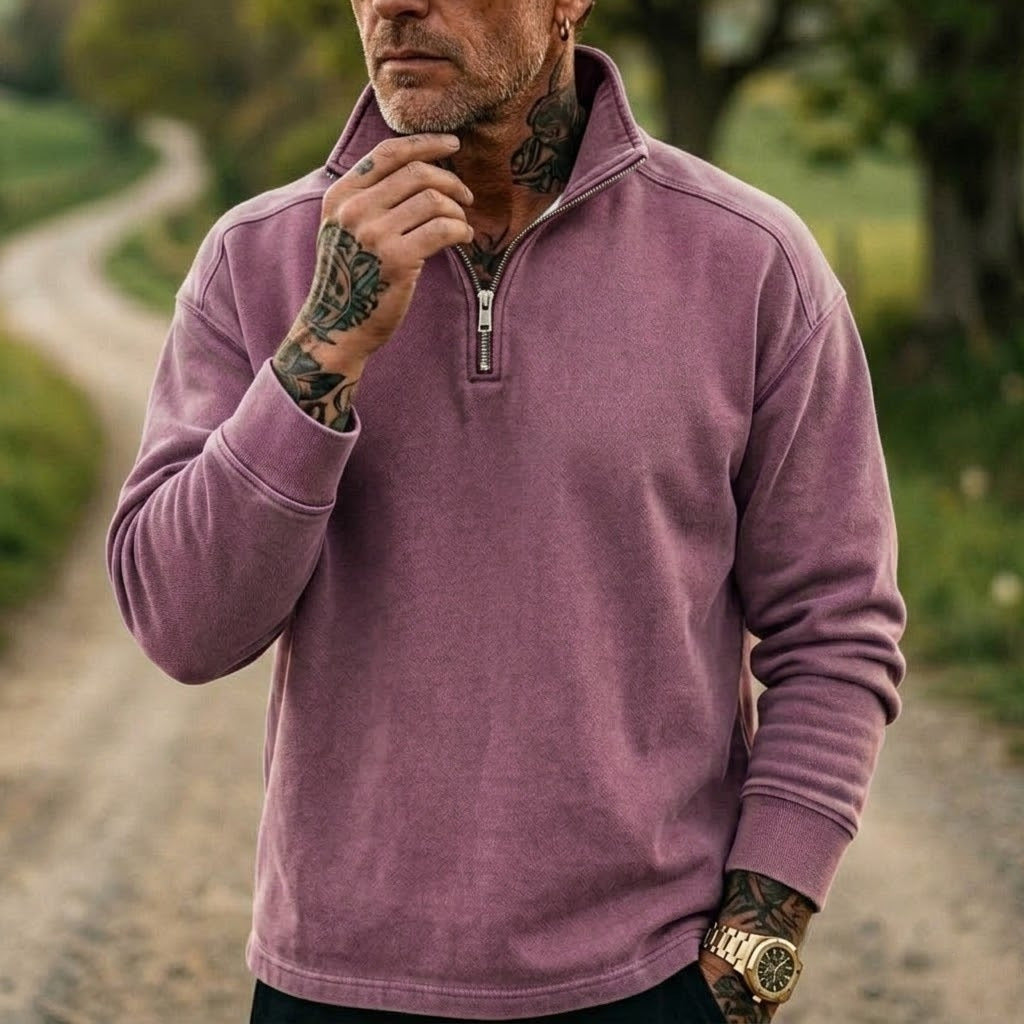 Herren-Denim-Sweatshirt mit 1/4-Reißverschluss