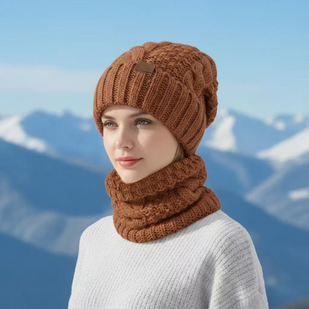 Strickmütze mit Schal-Set für Damen
