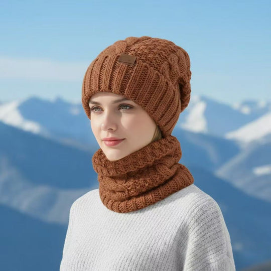 Strickmütze mit Schal-Set für Damen