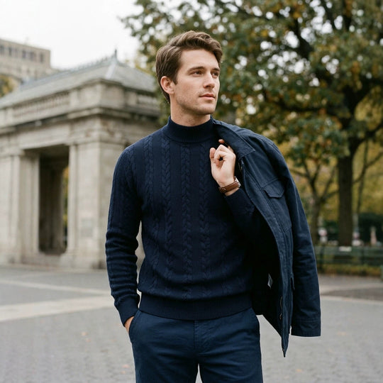 Herren-Strickpullover, Rollkragen, atmungsaktiv, sportlich