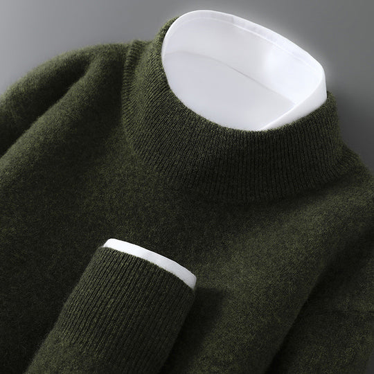 Herren-Wollpullover, Halbkragen, Strick, locker geschnitten