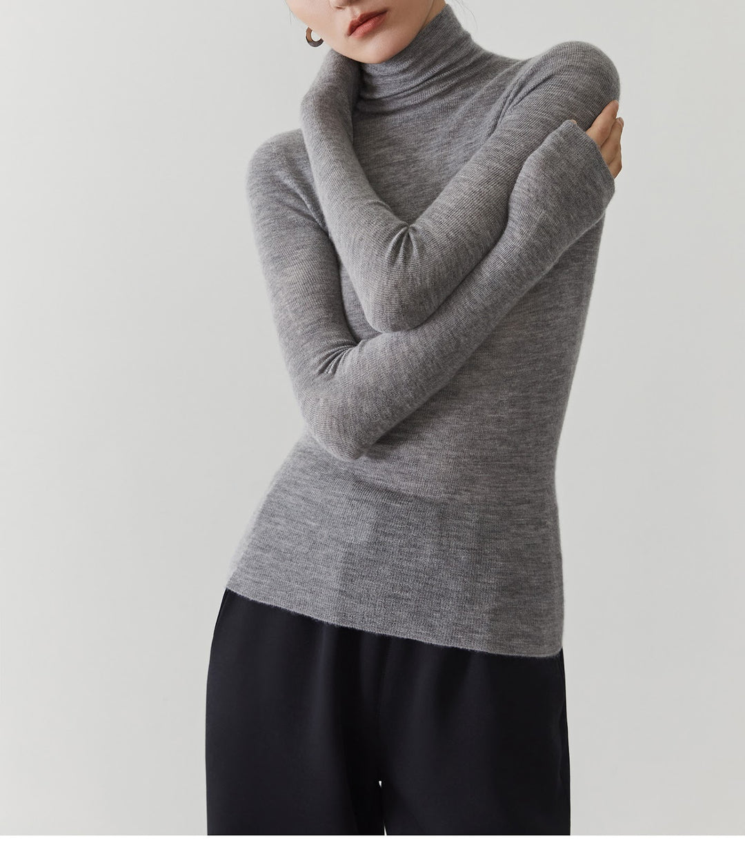 Damen-Kaschmirpullover mit Stehkragen, nahtlos