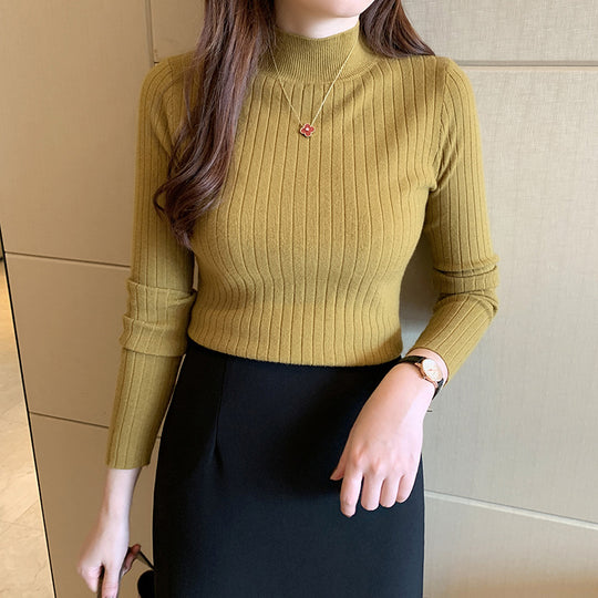 Damen-Strickpullover mit Stehkragen, dünn