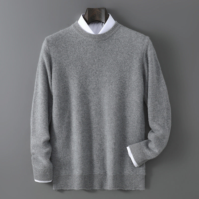 Herren-Wollpullover, Rundhals, 100% Wolle, verstärkt