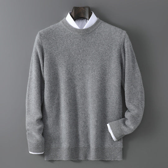 Herren-Wollpullover, Rundhals, 100% Wolle, verstärkt