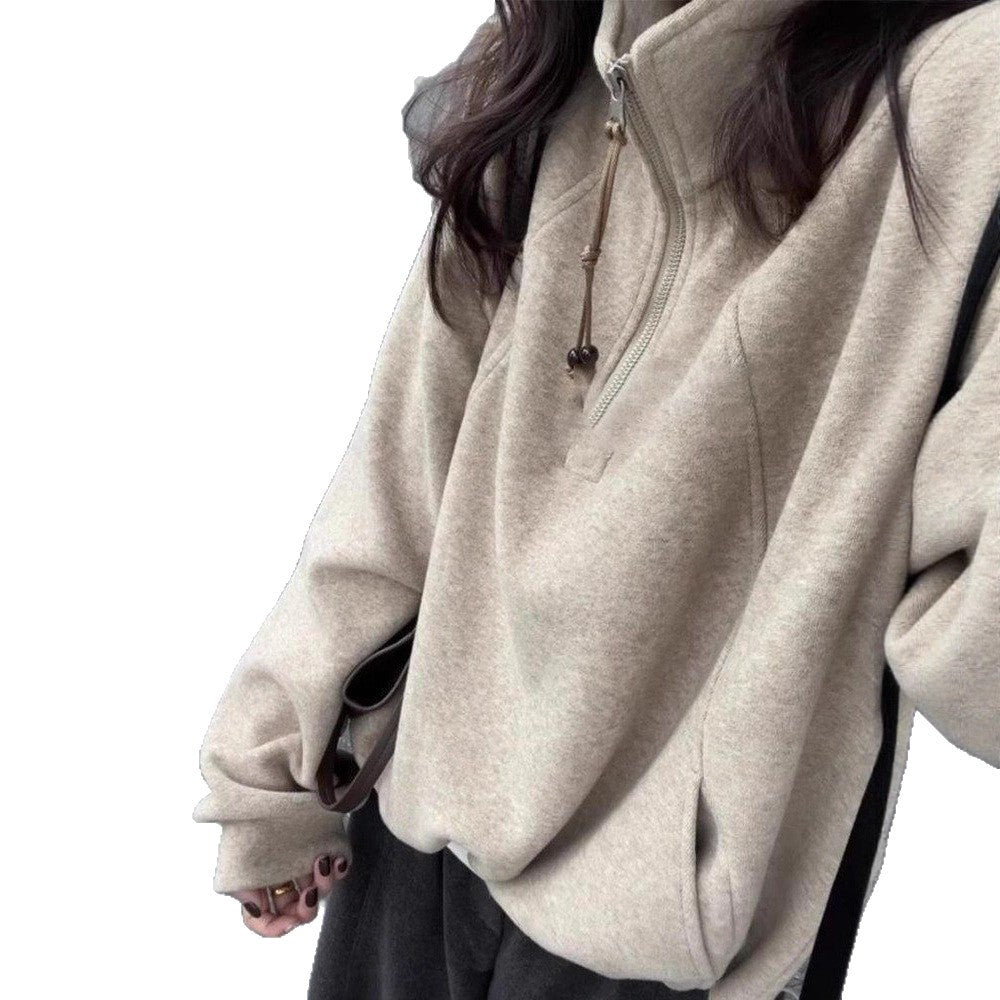 Damen-Sweater mit Reißverschluss und Stehkragen