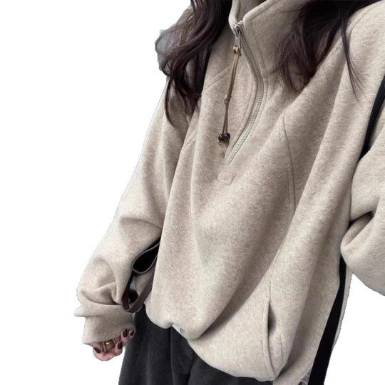 Damen-Sweater mit Reißverschluss und Stehkragen
