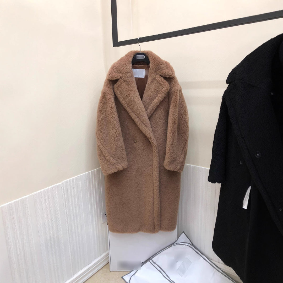 Damen-Teddy-Mantel aus Alpakawolle, mittellang
