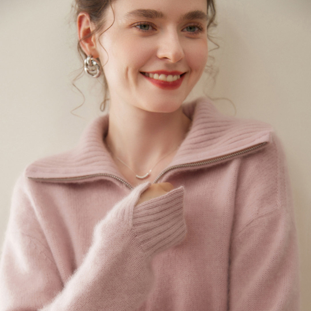 Damen-Kaschmirpullover mit Reißverschluss