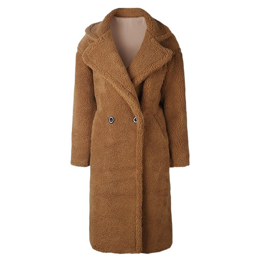 Langer Mantel aus Lammwolle und Korallenfleece