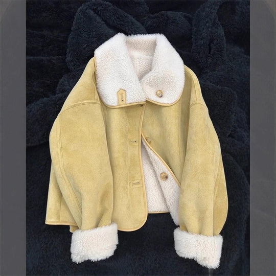 Wendejacke aus Wildlederimitat mit Lammfleece