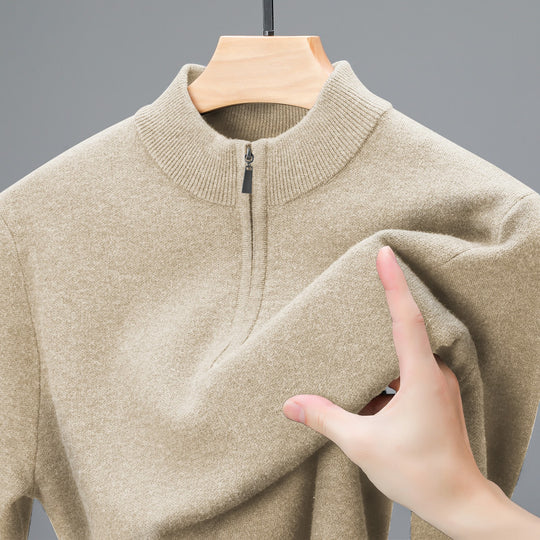 Herren-Strickpullover mit Stehkragen und halbem Reißverschluss