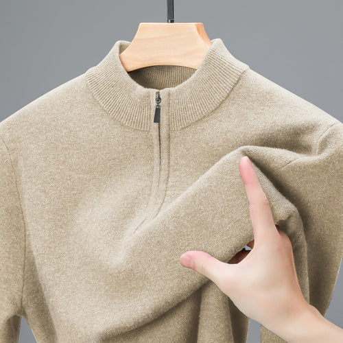 Herren-Strickpullover mit Stehkragen und halbem Reißverschluss