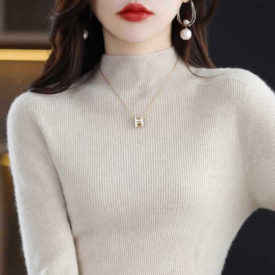 Damen-Strickpullover mit Stehkragen, nahtlos