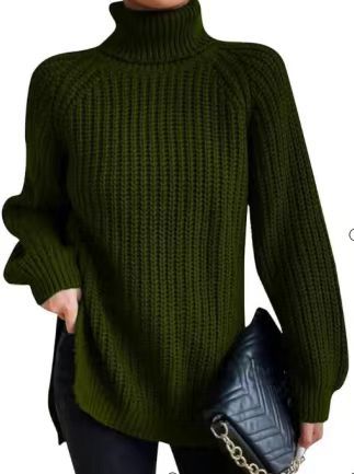 Damen-Strickpullover, mittellang mit hohem Kragen
