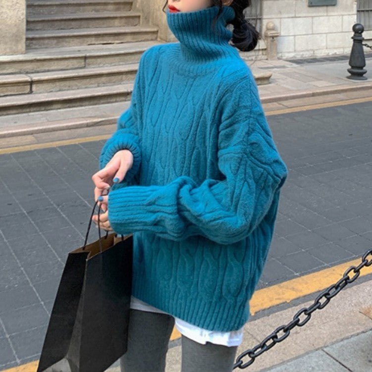 Damen-Strickpullover mit Zopfmuster und Rollkragen