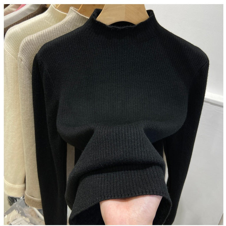 Damen-Strickpullover, gefüttert, Stehkragen, warm