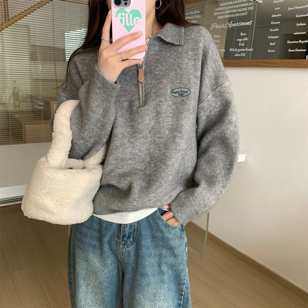 Polo-Strickpullover mit Reißverschluss