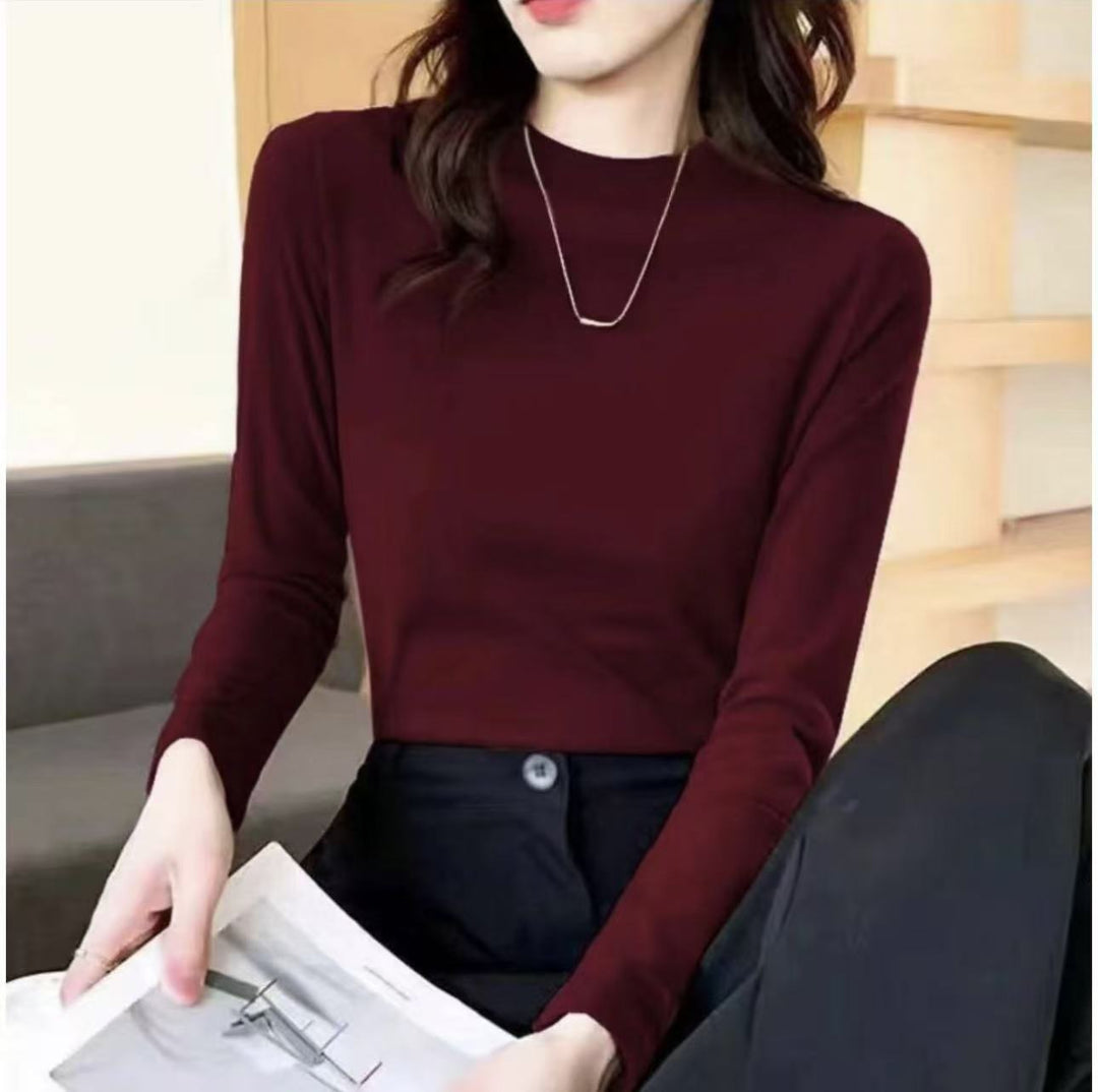Dünnes Langarm-Strickshirt mit Stehkragen