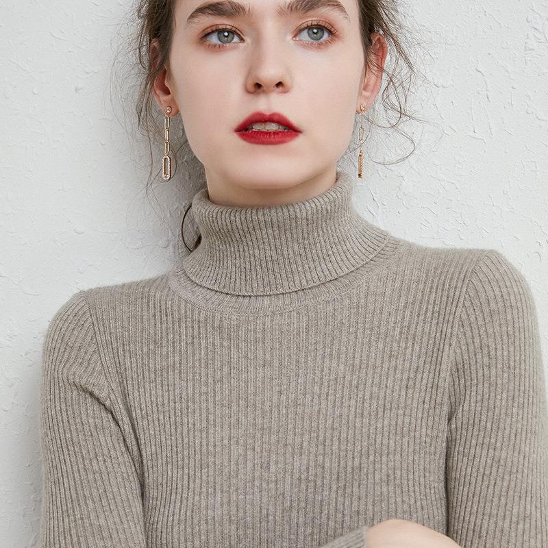 Damen-Rollkragenpullover, gestrickt, schmale Passform