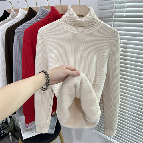 Gerippter Damen-Rollkragenpullover, gefüttert