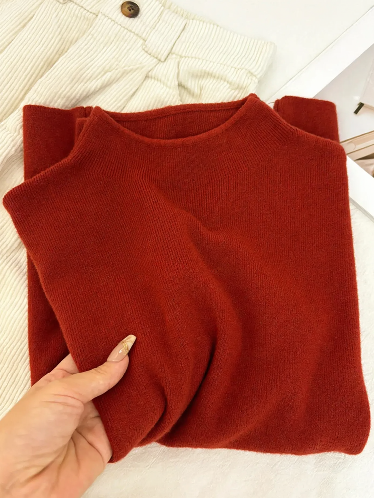 Eleganter Damen-Strickpullover mit halbem Kragen