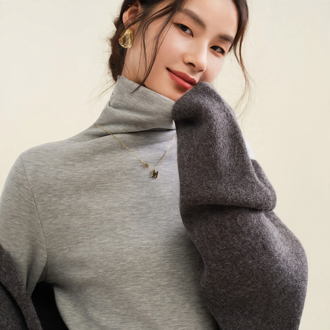 Damen-Woll-Seiden-Pullover, gefüttert, mit Stehkragen