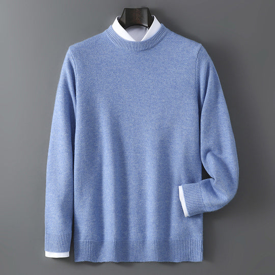 Herren-Wollpullover, Rundhals, 100% Wolle, verstärkt