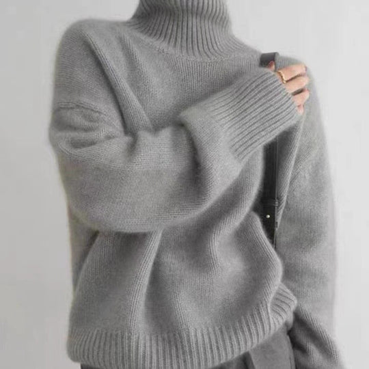 Damen-Wollpullover, hoher Kragen, lockere Passform