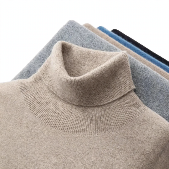 Herren-Rollkragenpullover aus reiner Wolle, Strick