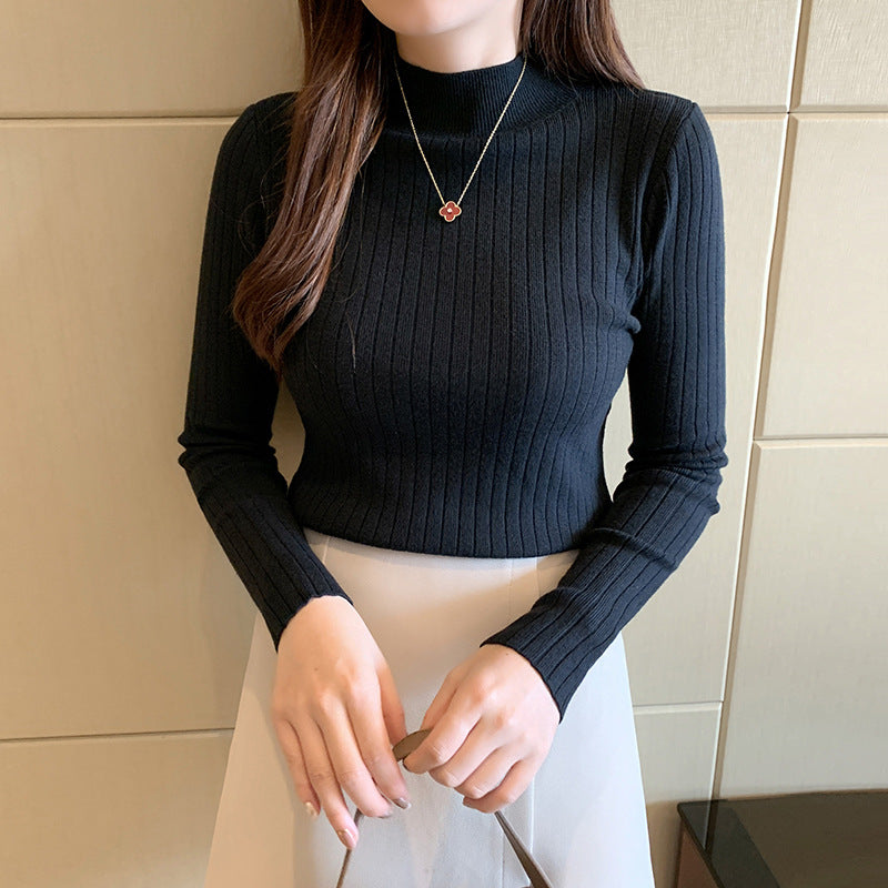 Damen-Strickpullover mit Stehkragen, dünn