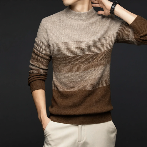 Herren-Wollpullover, Stehkragen, 100% Wolle, Jacquard