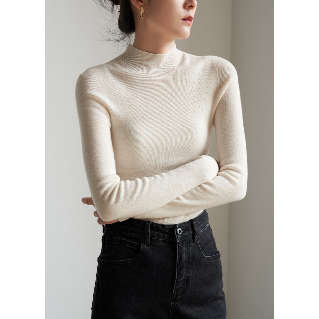 Damen-Strickpullover aus Wolle mit Stehkragen