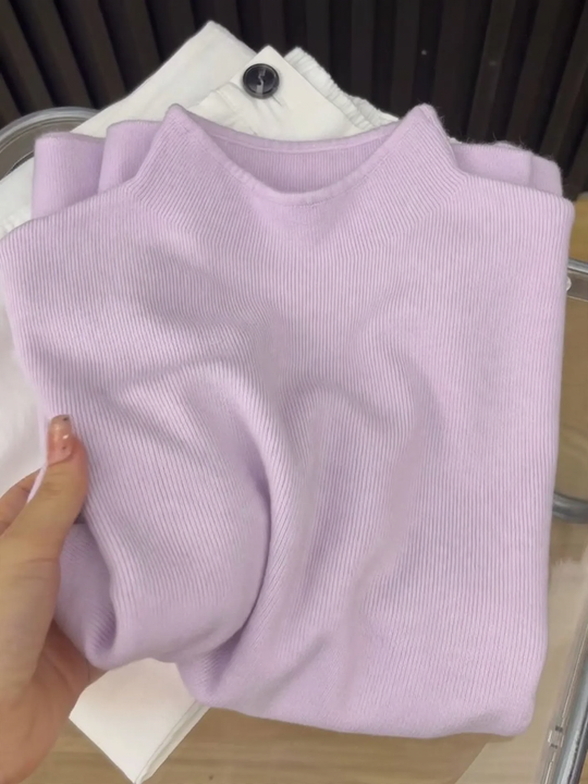 Damen-Strickpullover mit Stehkragen, weiches Material