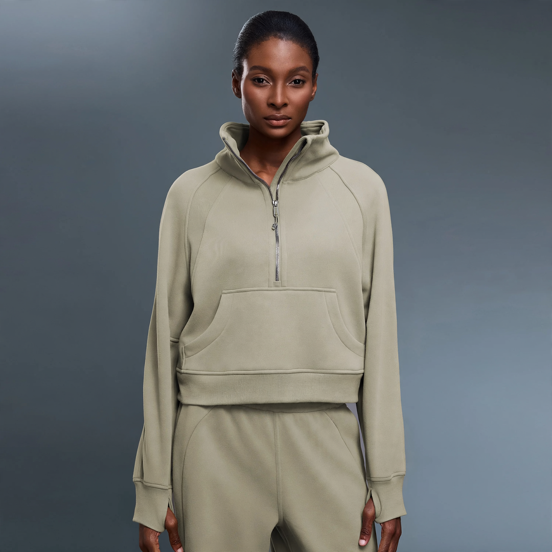 Damen-Sweatshirt mit Stehkragen, Reißverschluss und Futter