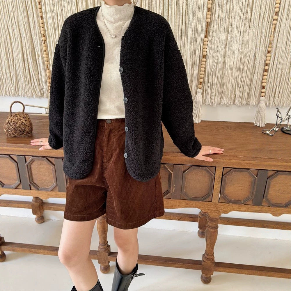 Lammfell-Imitat Strickjacke, locker, warm