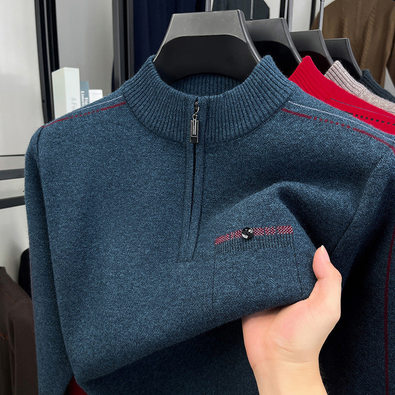 Herren-Strickpullover mit Stehkragen und Reißverschluss