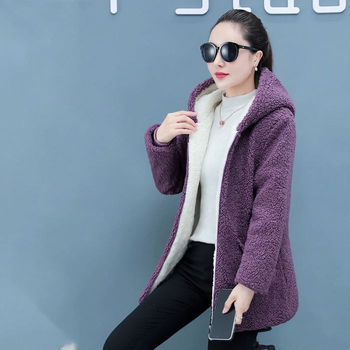 Locker Cardigan-Mantel mit Teddyfleece, mittellang