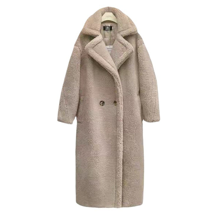 Langer, gefütterter Lammfleece-Imitat Mantel