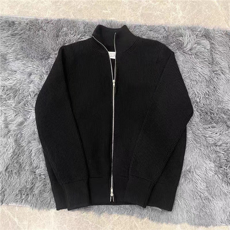 Lockerer Damen-Strickpullover mit Reißverschluss und Stehkragen