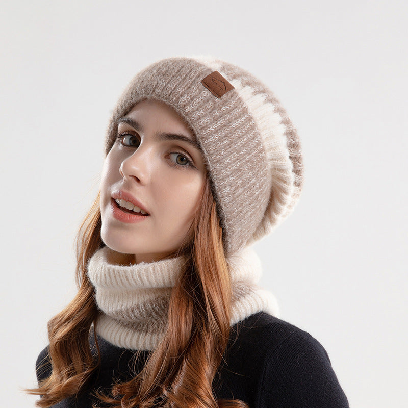 Strickmütze und Schal Set, gefüttert, zweifarbig