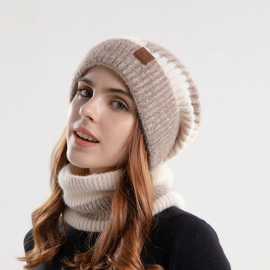 Strickmütze und Schal Set, gefüttert, zweifarbig