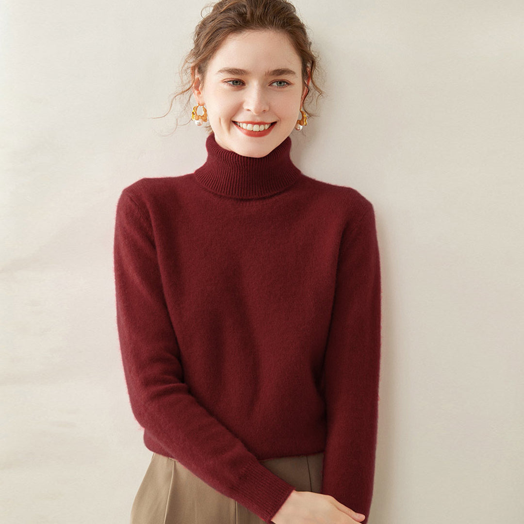 Damen-Rollkragenpullover aus Wolle, einfarbig